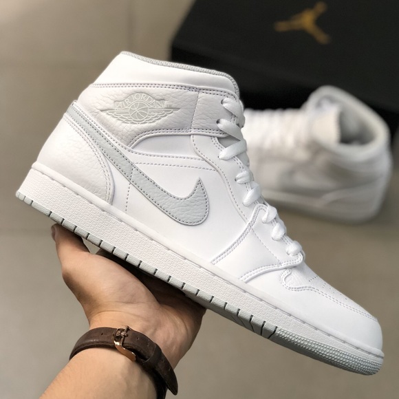 Jordan 1 Mid White Pure Platinum Swoosh